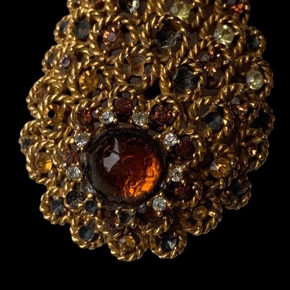 Vintage Signed ART Art Pepper Gold Plated Crystal Fall Cornucopia Brooch Jewelry - Picture 4 of 10